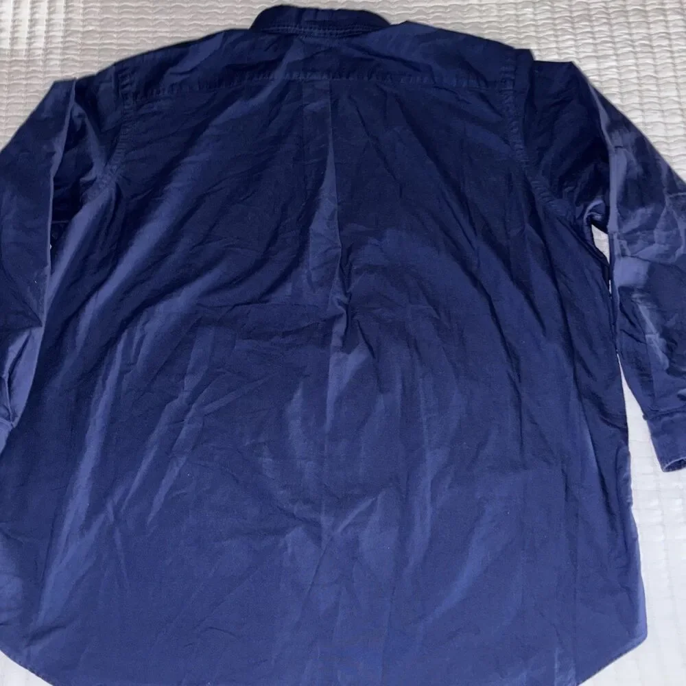 Polo Ralph Lauren Shirt Mens 2XLB Blue Button Up Indigo Green Pony Cotton